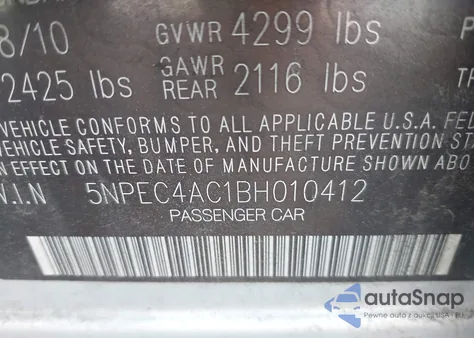 2011 Hyundai Sonata Ltd из США, поврежденный, VIN 5NPEC4AC1BH010412